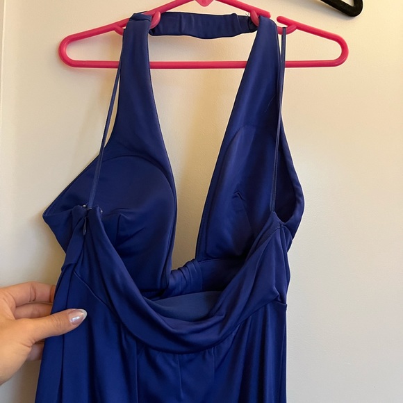 Blue satin stretch Halty dress - Picture 4 of 5